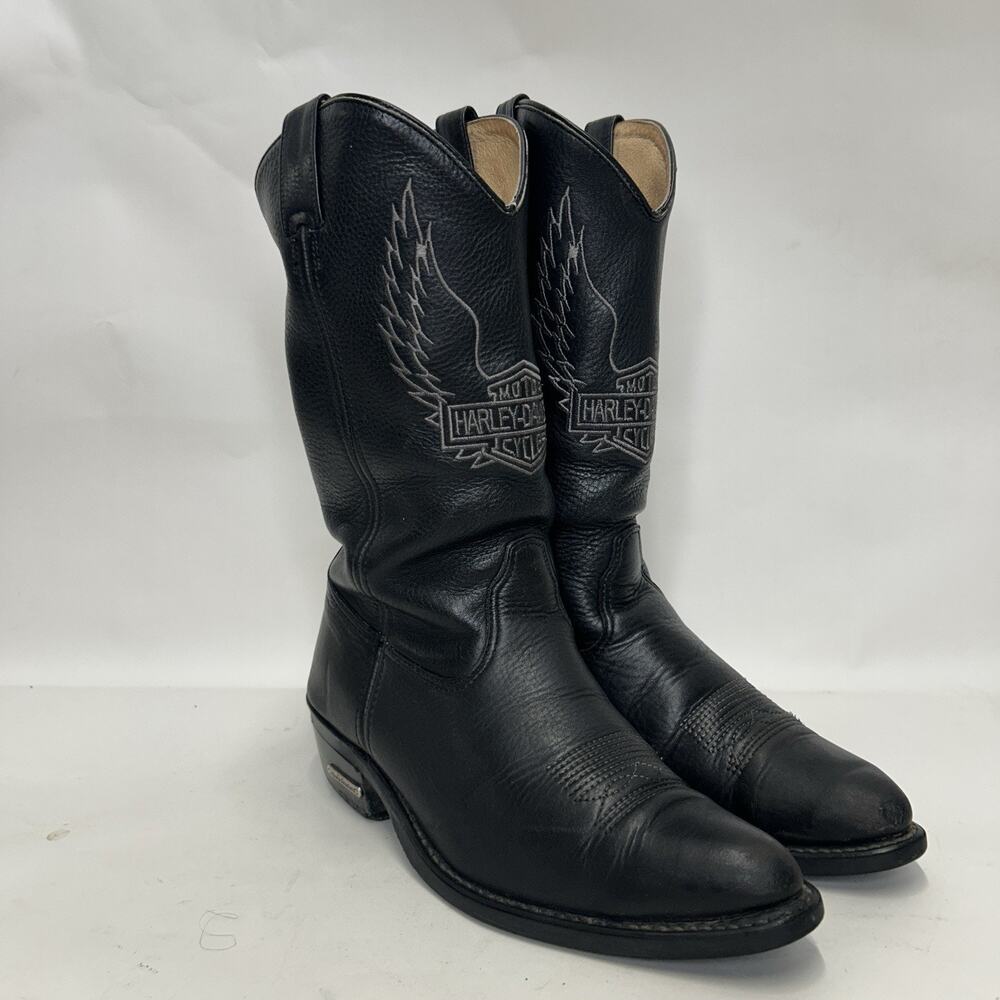 Harley-Davidson Motorcycle Embroidered Cowboy Boots “Black”
